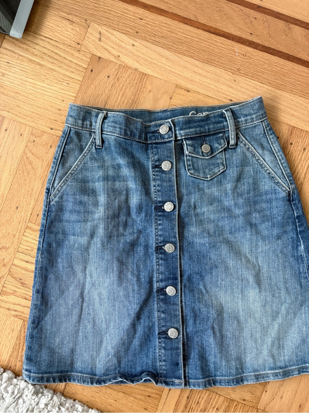 GAP Blue Button-Front Denim A-Line mini Skirt